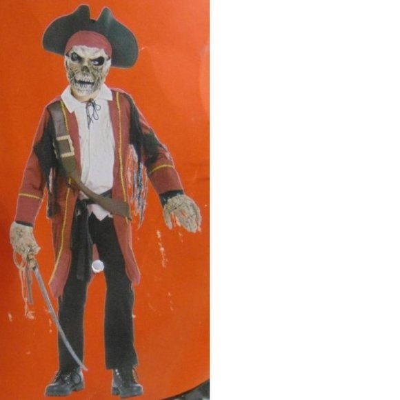 Skeleton Extreme Pirate Halloween Costume 14/16 Lighted Mask w/ Sounds 7 Pc Boys - Picture 1 of 9